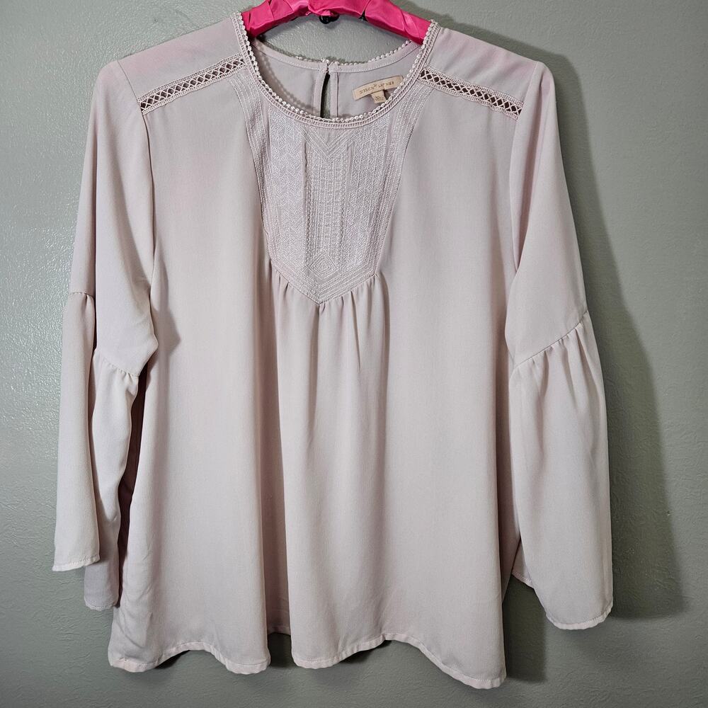 Gibson Latimer Dusty Pink Embroidered Bell Sleeve Blouse XL Boho Romantic Fairy